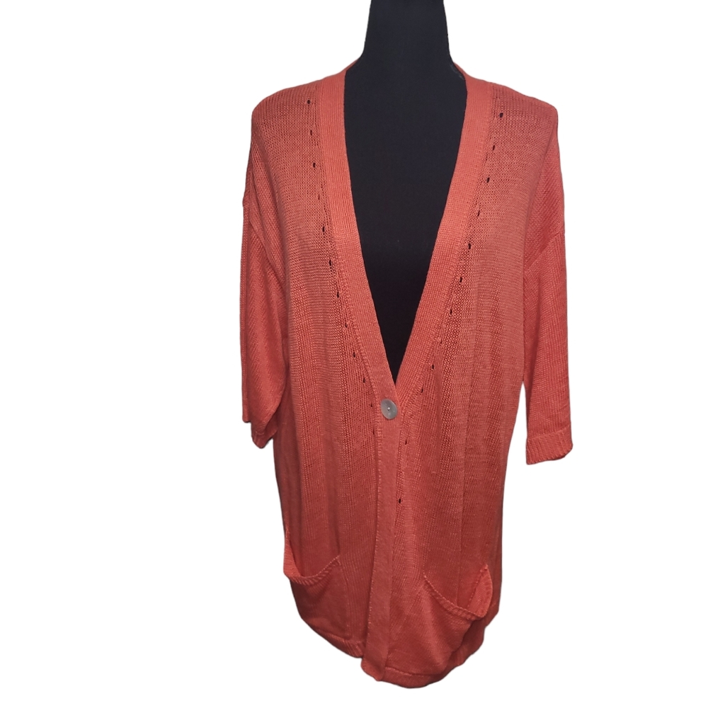 J. Jill Coral Orange Women's Cardigan Sweater Sz L